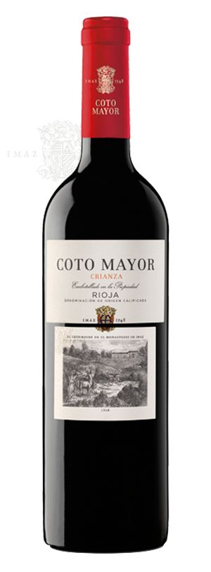 una botella de vino coto mayor crianza