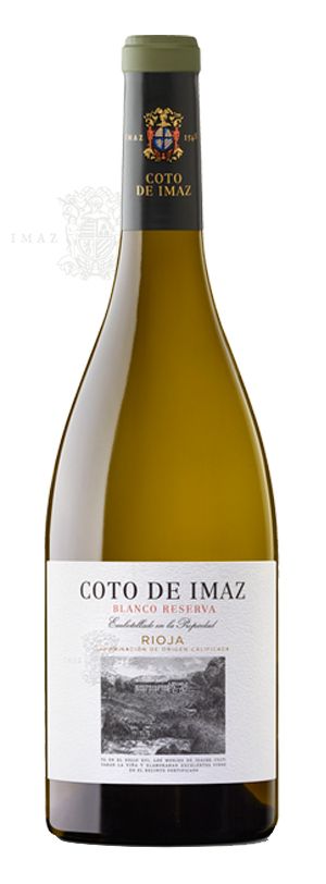 una botella de el coto de imaz blanco reserva