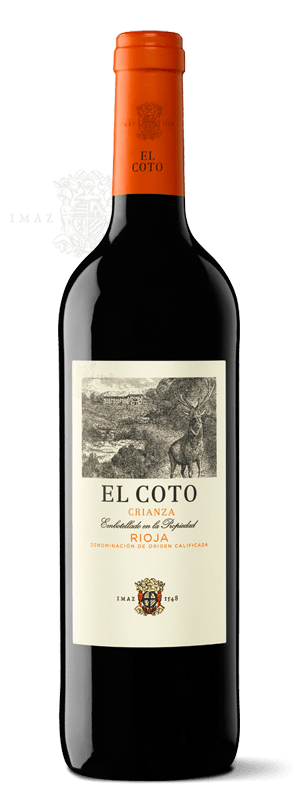 una botella de vino rioja el coto crianza