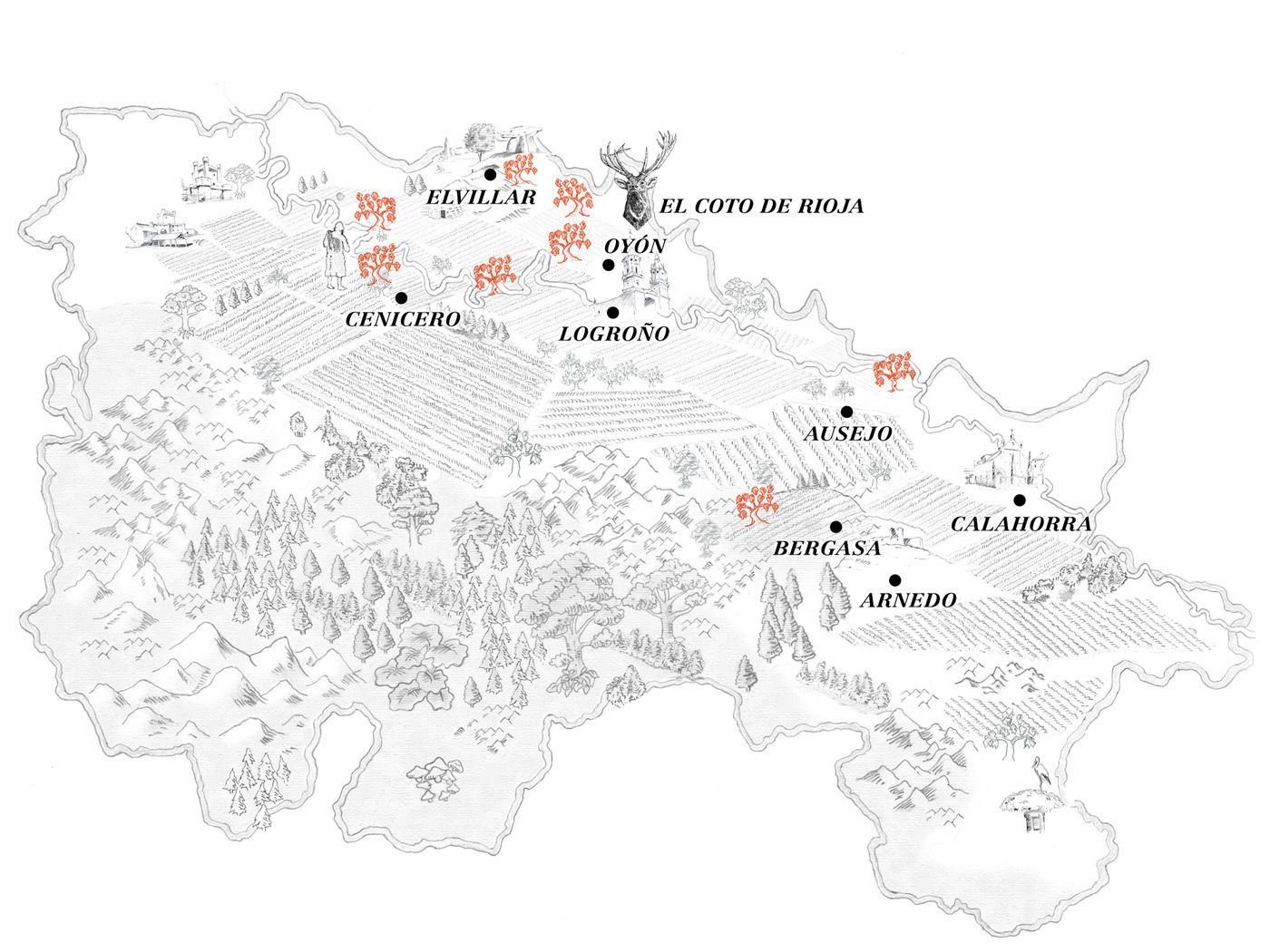 mapa viñedos y fincas El Coto