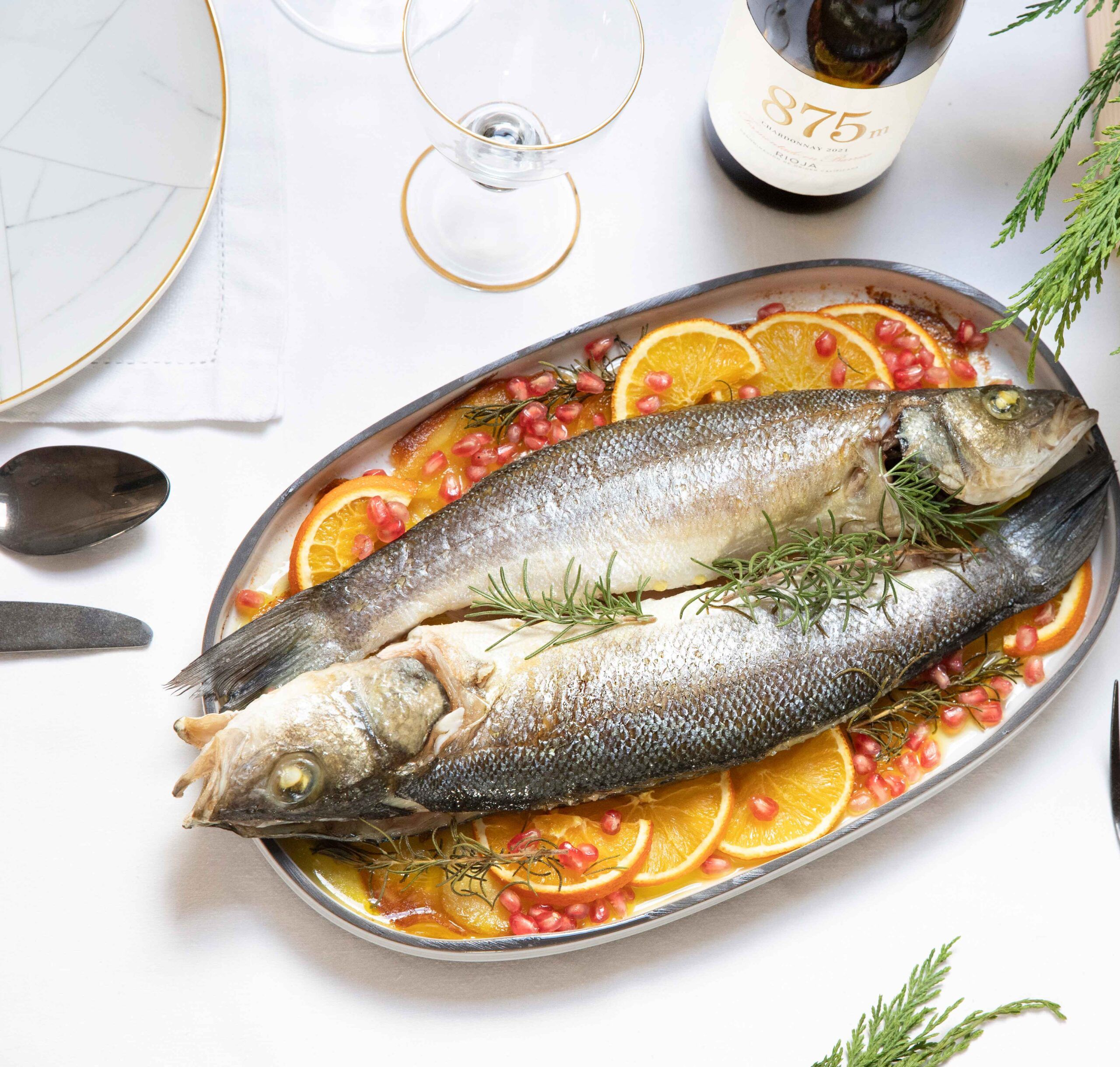 Lubina al horno con 875 m Chardonnay